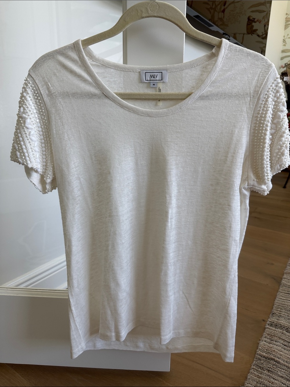 MLV Cream Short-Sleeve Tee with Beaded Sleeve Detail